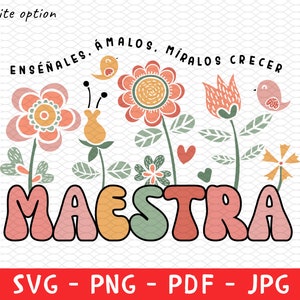 Custom Maestra Shirt Png Svg, Personalized Teaching Gift, Customized Maestra Svg, Teacher Appreciation Gifts, Spring Boho Wildflowers Birds image 1