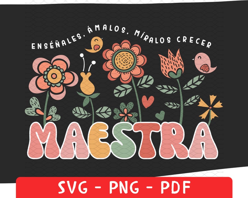 Custom Maestra Shirt Png Svg, Personalized Teaching Gift, Customized Maestra Svg, Teacher Appreciation Gifts, Spring Boho Wildflowers Birds image 3