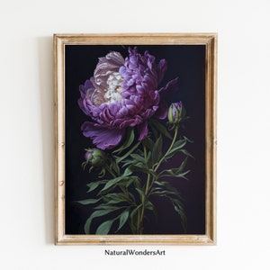 Purple Peony Painting Flower Wall Art Dark Floral Print Dark Academia Decor Jewel Tone Decor Floral Print Nature Wall Art DIGITAL DOWNLOAD