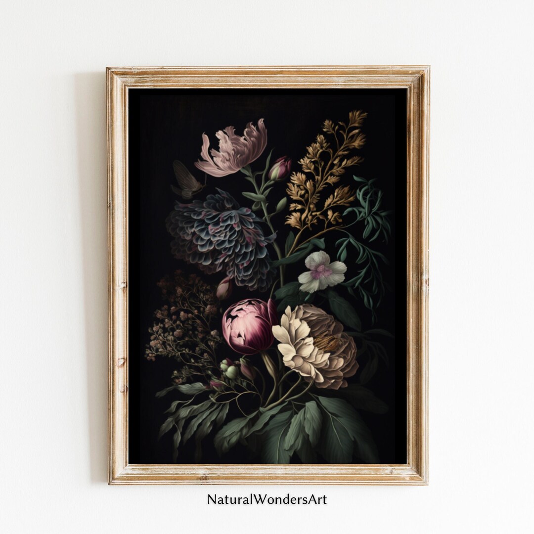 Moody Floral Painting Flower Wall Art Dark Floral Print Dark Academia ...