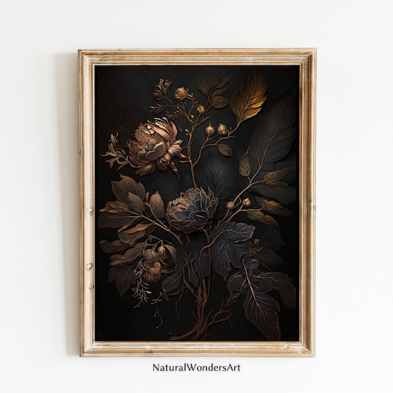 Moody Floral Painting Flower Wall Art Dark Floral Print Dark Academia Decor Jewel Tone Decor Dark Botanical Digital Print  DIGITAL DOWNLOAD