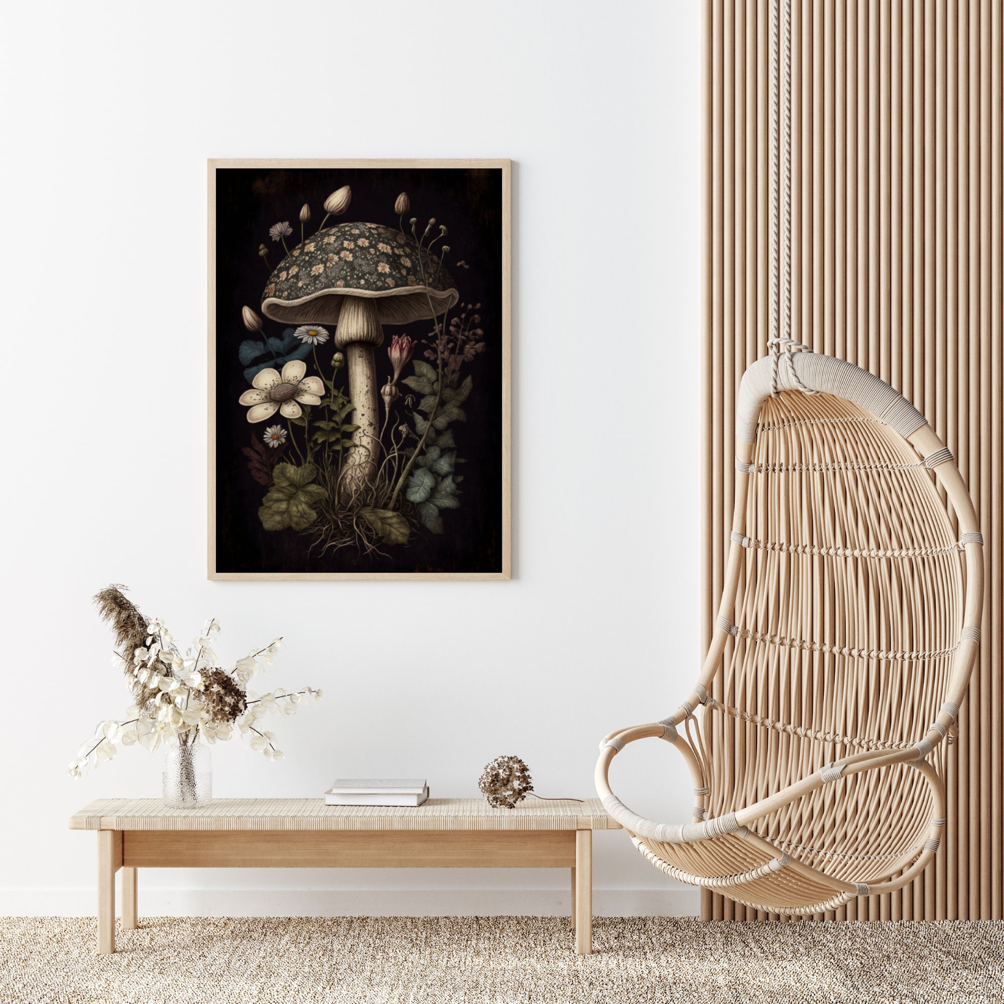Dark Floral Mushrooms Dark Cottagecore Floral Print Nature Wall Art ...