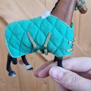 Green Stable Set for Model Horses – Horse Back & Halter – Schleich Size Horse Tack – Handmade 1:24 Scale Accessories