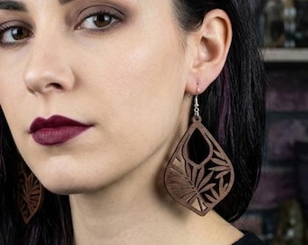 Brown Wood Statement Earrings: Sterling Silver Hooks, Nordic Design