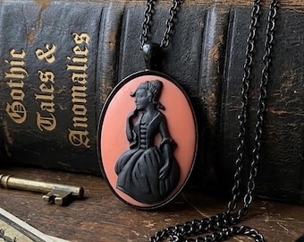 Zwart geëmailleerde camee-dameketting: vintage geïnspireerde sieraden