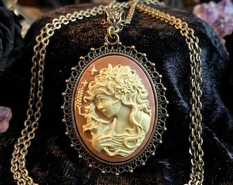 Fairy Goddess Cameo Necklace: Antiqued Bronze Pendant, Vintage Style