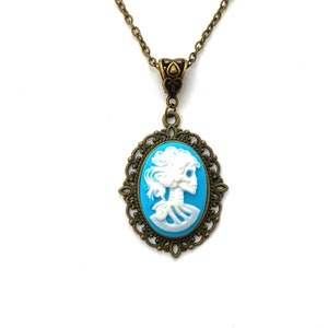 3 colours Skeleton cameo necklace, skull cameo necklace, Gothic necklace, skeleton cameo necklace, vintage cameo necklace, gifts under 15 image 3