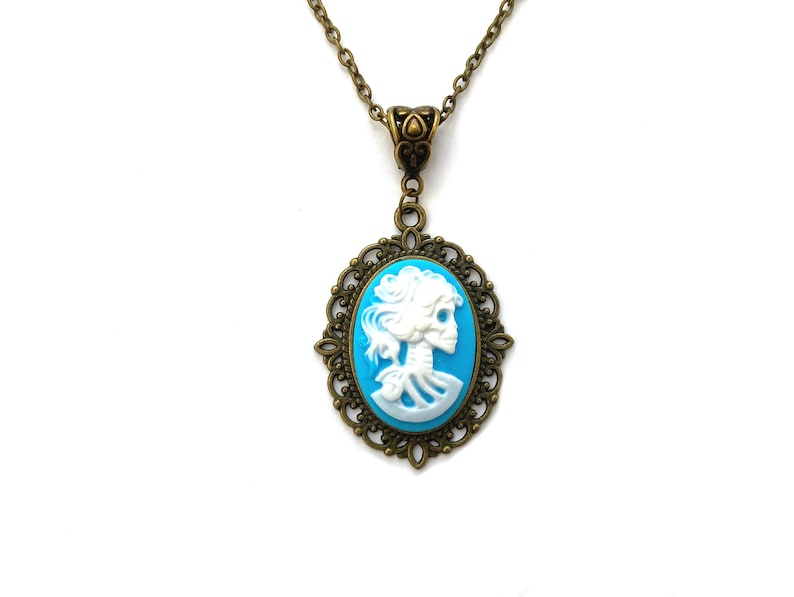 3 colours Skeleton cameo necklace, skull cameo necklace, Gothic necklace, skeleton cameo necklace, vintage cameo necklace, gifts under 15 image 3