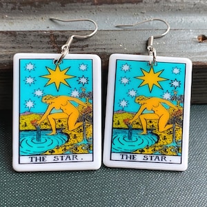 Brincos de carta de tarô 'A Estrela' com ganchos de aço, brincos antialérgicos, brincos de declaração, presentes de aniversário, ideias para presentes