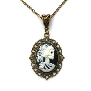 3 colours Skeleton cameo necklace, skull cameo necklace, Gothic necklace, skeleton cameo necklace, vintage cameo necklace, gifts under 15 image 1
