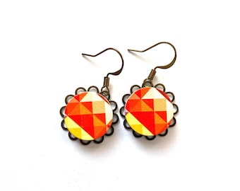Cute wood earrings,  wood earrings, orange earrings, geometric pendants, Scandinavian jewelry, Nordic jewelry, Scandi earrings, orange