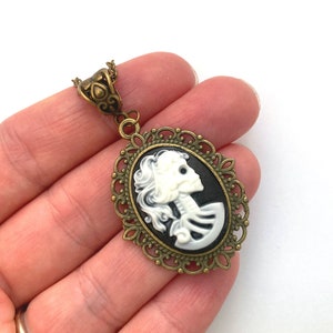 3 colours Skeleton cameo necklace, skull cameo necklace, Gothic necklace, skeleton cameo necklace, vintage cameo necklace, gifts under 15 image 4