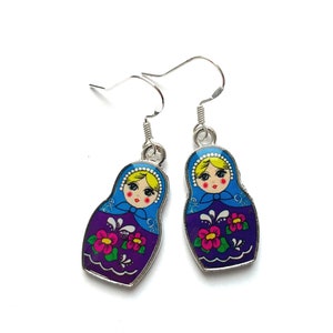 Nesting doll earrings with sterling silver hooks, quirky earrings, cute earrings, whimsical jewelry, nesting doll