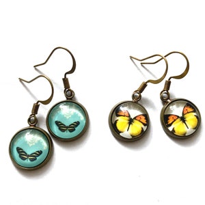 Beautiful butterfly earrings, yellow butterfly earrings, turquoise butterfly earrings, teal butterfly earrings, nature jewelry, gifts ideas image 1