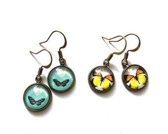 Beautiful butterfly earrings, yellow butterfly earrings, turquoise butterfly earrings, teal butterfly earrings, nature jewelry, gifts ideas