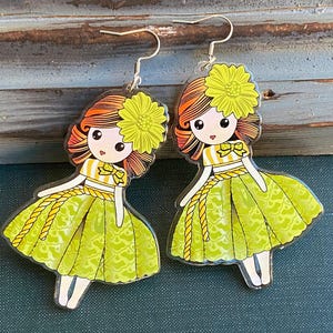 Flower Girl Earrings: Acrylic Anime Pendants, Stainless Steel Hooks