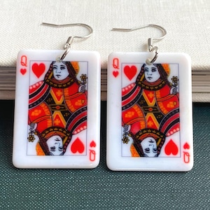 Orecchini Regina di Cuori in acciaio inossidabile, orecchini con carte da gioco, gioielli da regina, orecchini vistosi, orecchini da casinò, pendenti in acrilico
