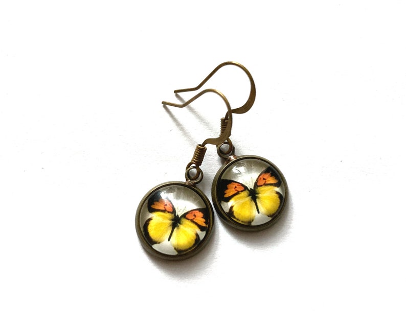 Beautiful butterfly earrings, yellow butterfly earrings, turquoise butterfly earrings, teal butterfly earrings, nature jewelry, gifts ideas image 3