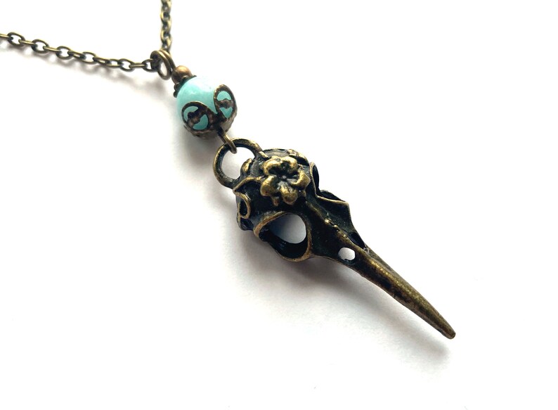 Bird skull necklace, bird necklace, goth necklace, gothic necklace, goth jewelry, skull pendant, gifts under 15, skull jewelry image 1