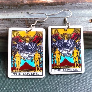 Tarotkaartoorbellen 'Lovers' met stalen haken, niet-allergene oorbellen, geluksbrenger, leuke oorbellen, statement oorbellen, verjaardagscadeaus
