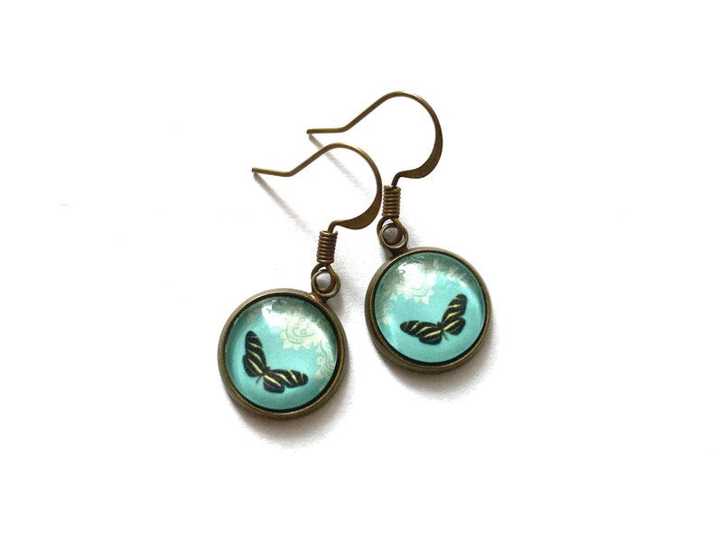 Beautiful butterfly earrings, yellow butterfly earrings, turquoise butterfly earrings, teal butterfly earrings, nature jewelry, gifts ideas image 2