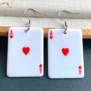 Brincos de Ás de Copas com aço inoxidável, brincos de cartas de baralho, joias de cassino, brincos de declaração, brincos de cassino, pingente de acrílico