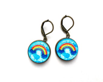 Cute wooden rainbow earrings, wood earrings, rainbow pendants, fun earrings