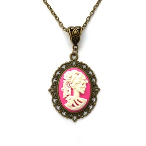 3 colours Skeleton cameo necklace, skull cameo necklace, Gothic necklace, skeleton cameo necklace, vintage cameo necklace, gifts under 15 image 2