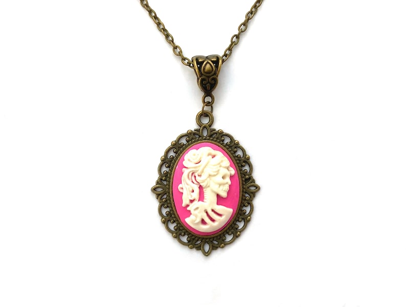 3 colours Skeleton cameo necklace, skull cameo necklace, Gothic necklace, skeleton cameo necklace, vintage cameo necklace, gifts under 15 image 2