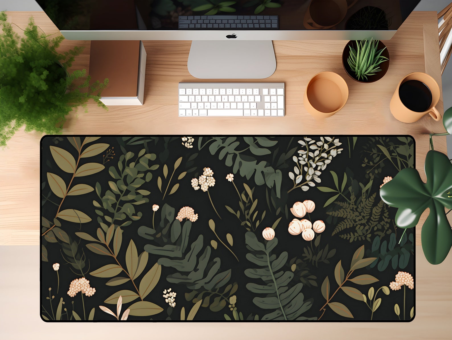 Ferns Leaves Flowers Sage Green Desk Mat Forest Botanical Etsy