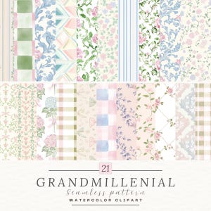 Modèle sans couture grand-millénaire, cliparts aquarelle, autocollant pour agenda de printemps, shabby chic, scrapbooking, motifs pastel, agenda numérique
