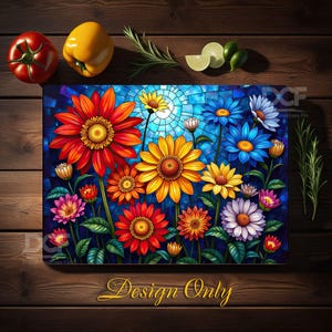 Daisy Flowers Png, Cutting Board, Stained Glass Cutting Board Sublimation Designs, Chopping Board, Sublimation Glass cutting boards PNG