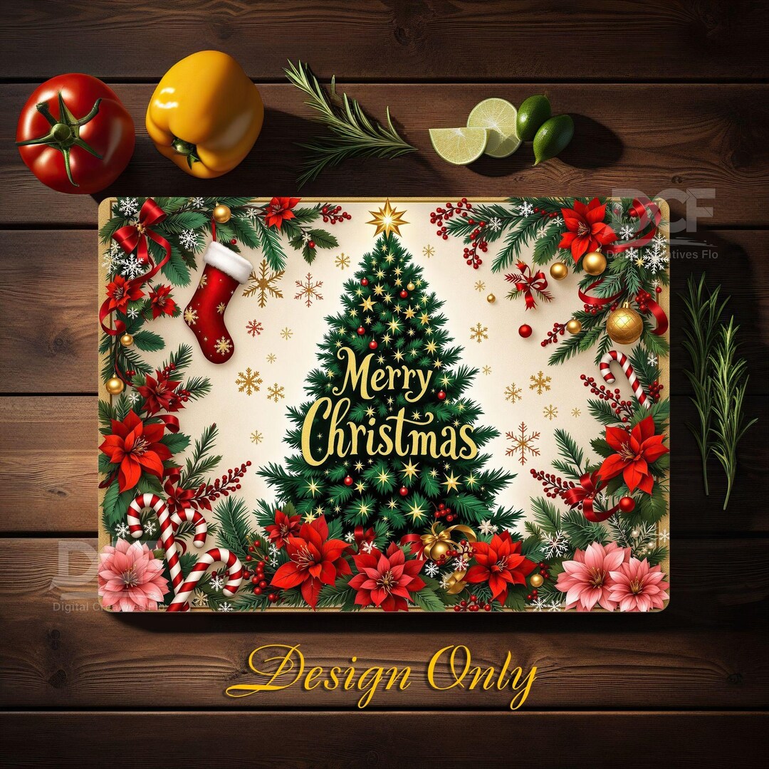 Merry Christmas Glass Cutting Board Sublimation Designs, Christmas ...