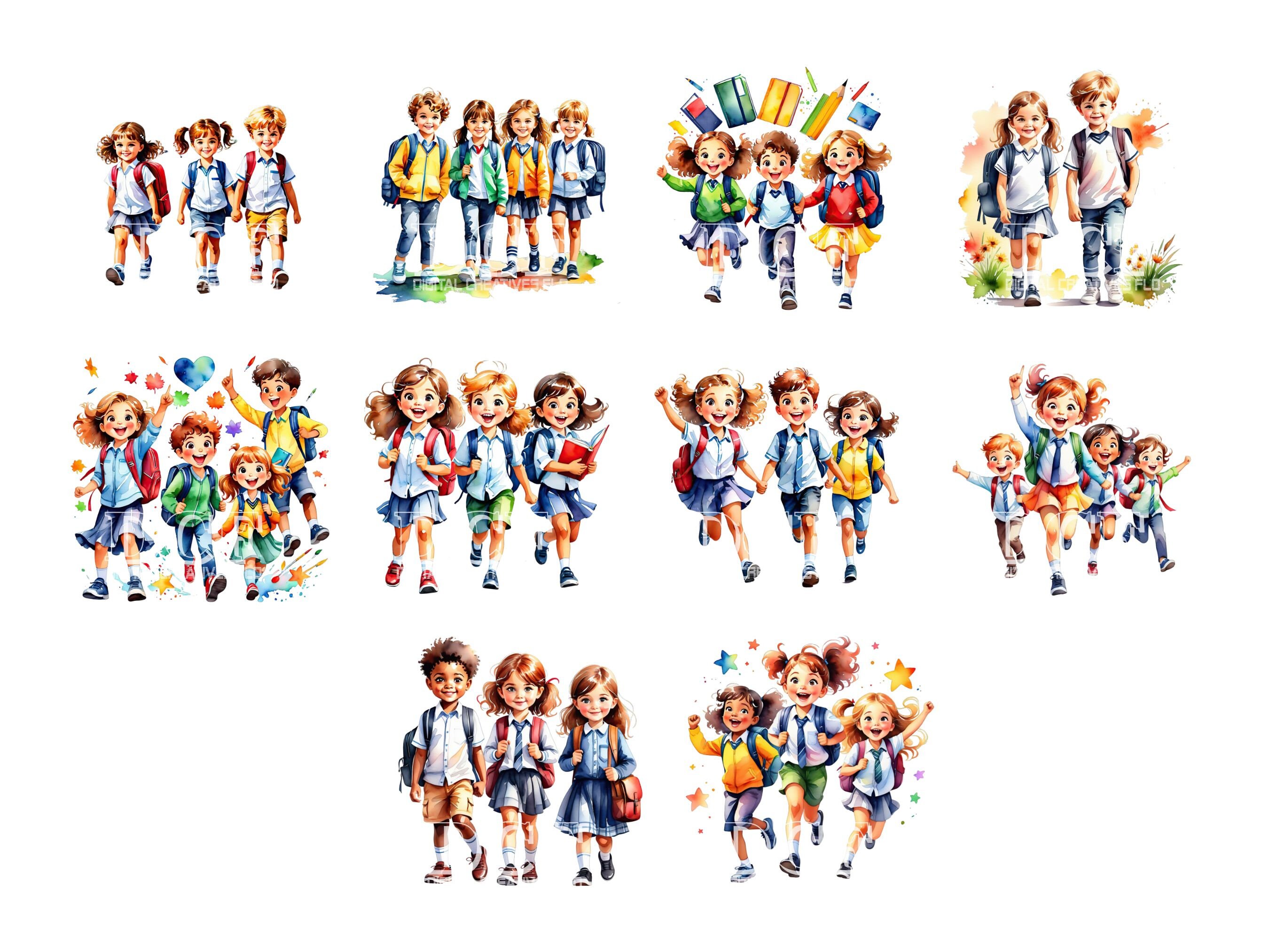 Whimsical Watercolor Kids Clipart Set Back to School Illustrations, PNG ...