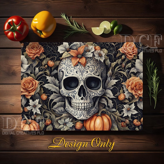 Skull Cutting Board, Pumpkin Cutting Board, Glass Cutting Board, Skull, Sublimation Design, Cutting, Chopping, Board, Design, Halloween