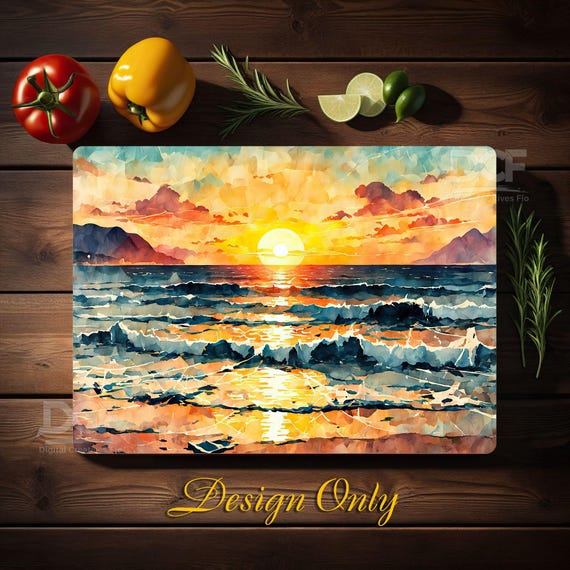 Sunset Glass Cutting Board Sublimation Design, Golden Hour, Glass Cutting Board Sublimation, Glass Cutting Boards, Decorated Cutting Boards