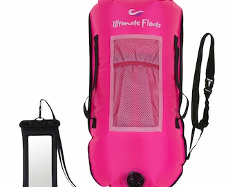 Swim Buoy / Tow Float for Open Water Swimming. Highly Visible 28L Dry Bag for Wild Swimming. Free Phone Case and Thermometer