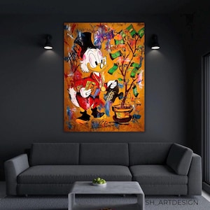 Painting Scrooge Mcduck Grow Money,Scrooge MCDUCK Dollars,Wall Art,office,home decor,perfect gift,wall art,wall decor,pop art,graffiti art