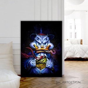 Painting Scrooge Mcduck With Bitcoin,BTC,Scrooge MCDUCK Dollars,Wall Art,office,home decor,perfect gift,wall art,wall decor,graffiti art