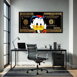 Painting Scrooge McDuck 100 Dollars Gold ,one hundred,Scrooge MCDUCK Art,premium canva,wall decor,pop,motivation, wall art,office decor