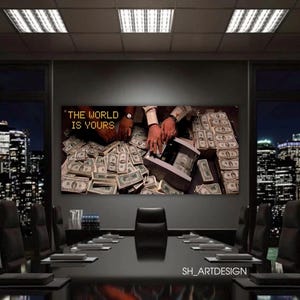 Painting The World Is Yours,Scarface,Al Pacino Scarface Art,Epic Scene Dollar Scarface,Premium Canva,Wall Decor,Motivation,Office Home Decor