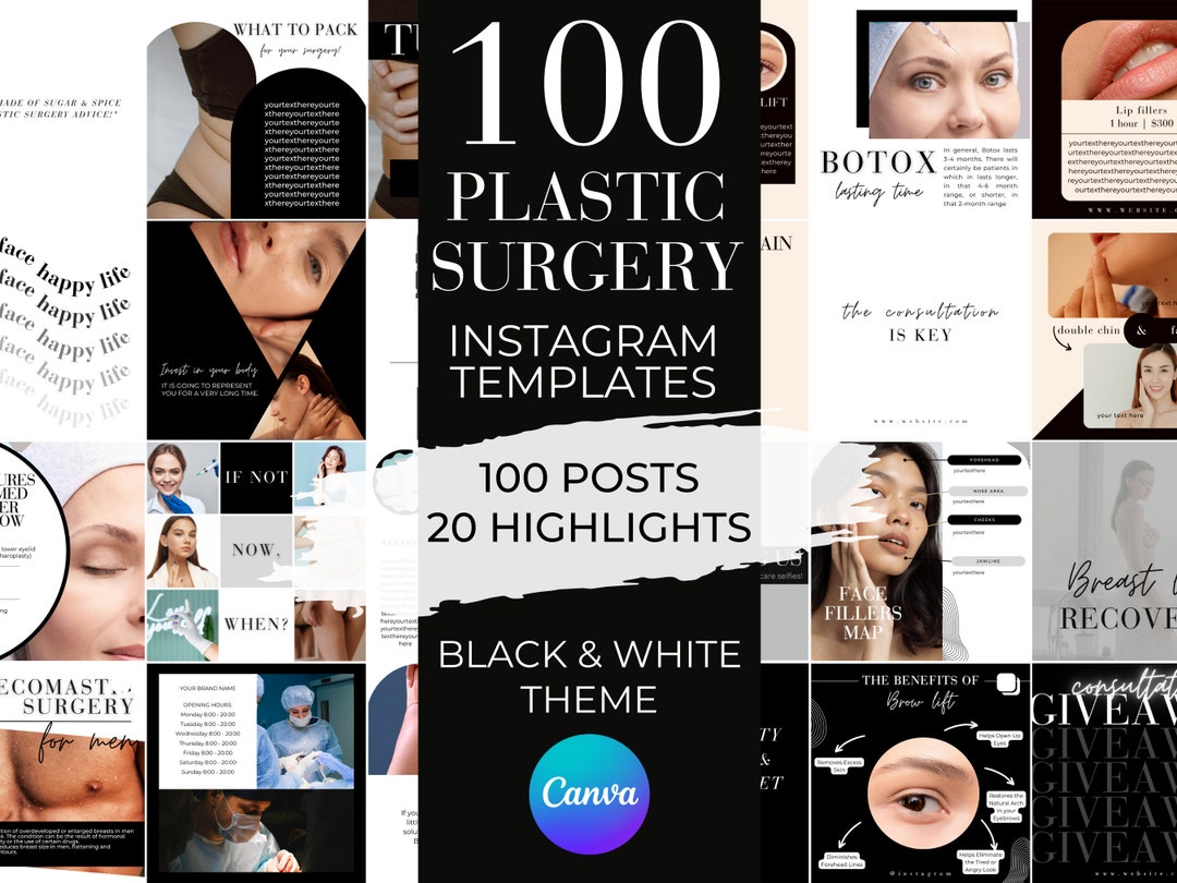 Plastic Surgery Template for Instagram, 120 BLACK & WHITE Plastic