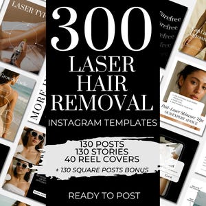 300 Laser Hair Removal Instagram Templates, Medspa Instagram Post Laser Clinic Wax Instagram, Laser Business Social Media Post