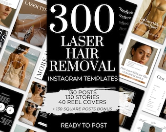Laser Hair Removal Instagram Templates: MedSpa Social Media Posts (Canva Editable, Digital Download