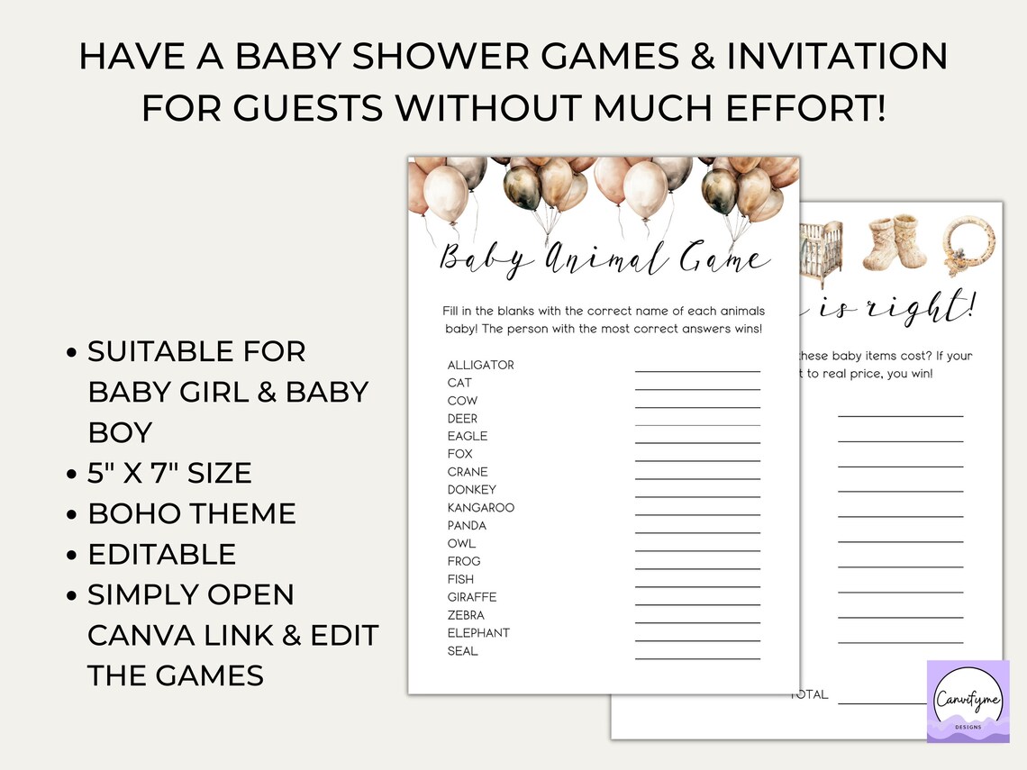 Boho Baby Shower Games Editable Template, Boho Themed Baby Shower