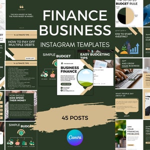 Plantilla de Instagram de finanzas, 45 plantillas de Canva para negocios financieros, publicaciones de Instagram para asesores financieros