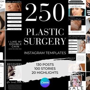 Plastic Surgery Template For Instagram | 250 BLACK & WHITE Plastic Surgery Business Canva Templates, Instagram Posts, Stories And Highlights
