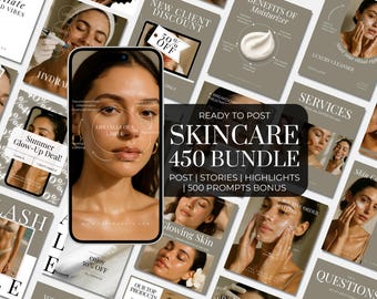 450 modelos de Instagram para cuidados com a pele | Kit de mídia social para esteticistas e dermatologistas (imagens incluídas)