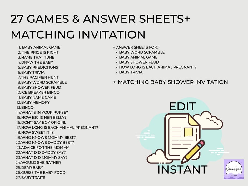 Editable Tea Party Baby Shower Games Themed Baby Shower Etsy