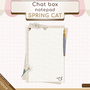Chat Box for Twitch, Notepad, SPRING CAT | Overlays | Cottagecore - Cozy - Aesthetic - Cute - Plant - Flower - Nature - Writing